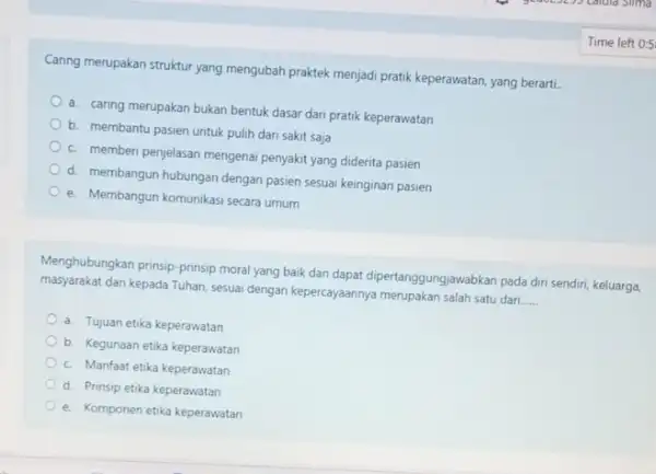 Caring merupakan struktur yang mengubah praktek menjadi pratik keperawatan, yang berarti. a. caring merupakan bukan bentuk dasar dari pratik keperawatan b. membantu pasien untuk