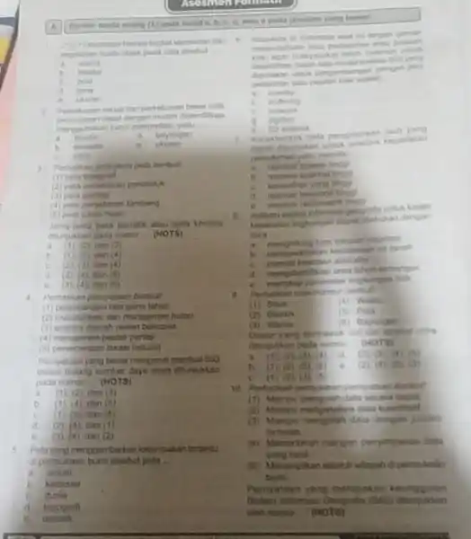 Chronueth A. Beritah tanda silang (O)pada huruf a, b pada jawaban yang benarl keceratian dan dimobil __ a warna b c poin rona ukuran