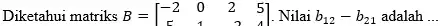 Diketahui matriks B = B=[} -2&0&2&5 5&1&2&4 adalah __