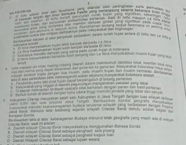 ditandal C. Mungsan tengah dan Nino berarti peuktivitas pertanian, Baik Ei Niño maupun adalah curah hujan yang signifikar kekeringan ngga lobih dari setahun Komplekruh