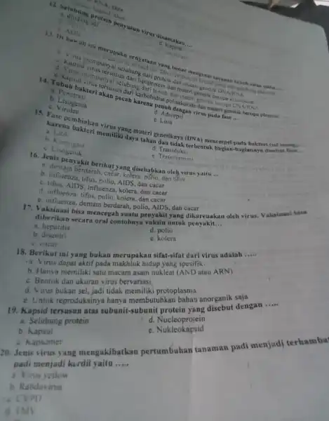 ekor a dinding pro contein penyusur virus dinamakan __ d. Kapsta c. membrun 13. Di ban in ini merupakn hydrenai susunan __ tersusuriubung dari