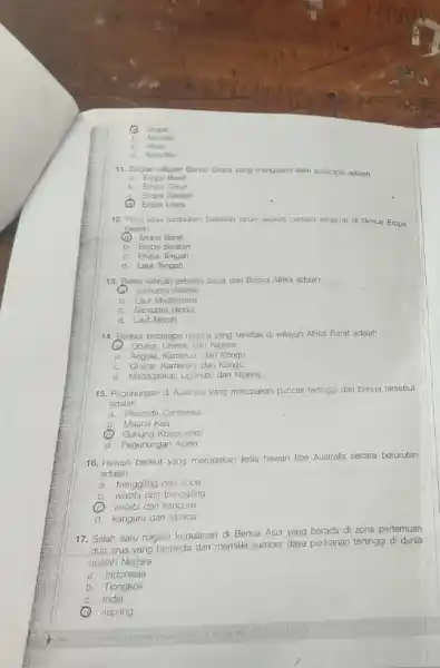 Enopa Afrika Amerki c d. Antartika 11. Bagian wilayah Bonul Eropa yang mengalami ikam subtropis adaiah __ a. Eropa Baral b. Eropa Timu Eropa