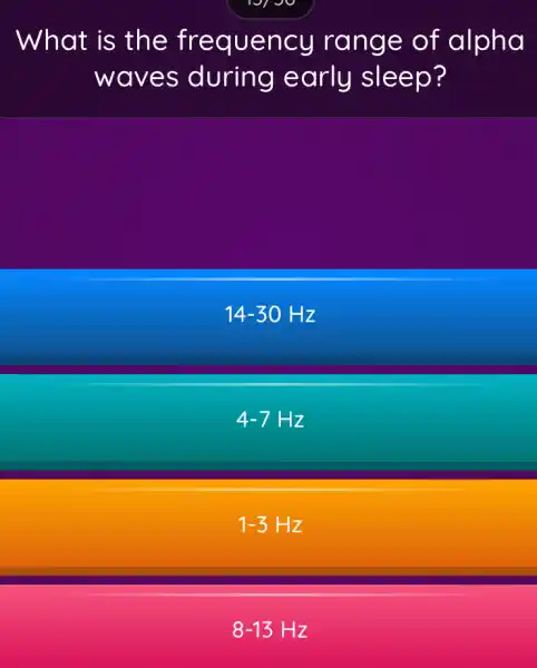 What is the frequency range of alpha waves during early sleep? 14-30Hz 4-7Hz 1-3Hz 8-13Hz