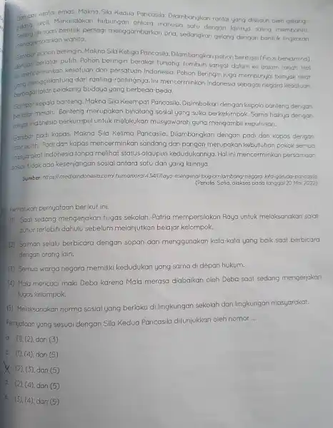 Gamba kecil. Menandakan hubungan antara manusia satu dengan lainnya saling membantu. rantai emas. Makna Sila Kedua Pancasila. Dilambang kan rantai yang disusun oleh gelang-