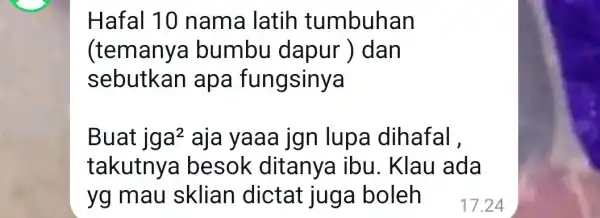 Hafal 10 nama latih tumbuhan (temanya bumbu dapur ) dan sebutkan apa fungsinya Buat jga^2 aja yaaa jgn lupa dihafal , takutnya besok ditanya