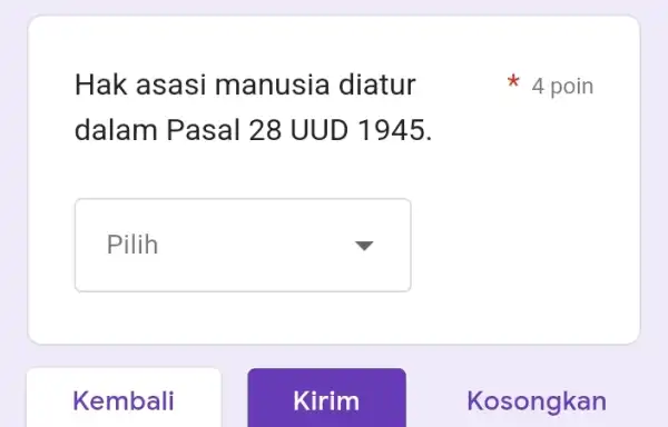 Hak asasi manusia diatur dalam Pasal 28 UU D 1945. square 4 poin