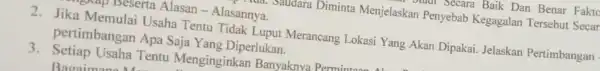 I secara Baik Dan Benar Faktd a. oudara Diminta Menjelaskan Penyebab Kegagalan Tersebut Secar gmp Duserta Alasan - Alasannya. 2. Jika Memulai Usaha Tentu