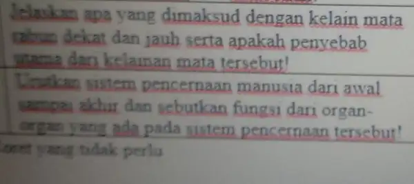 Iclaskan apa yang dimaksud dengan kelain mata tabun dekat dan jauh serta apakah penyebab dan kelainan mata tersebut! sistem manusia dari awal sampai akhir