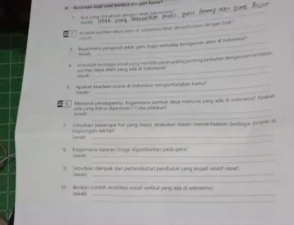 II. Kerjolan soal-soot berikut dengan benar! 1. Apayang dimaksud dengk letak paronomes? Jawab __ letak didarar Anakah Jawab __ Bagaimana Jawab __ Manakah penting