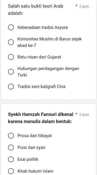 karena menulis dalam bentuk: Prosa dan hikayat Puisi dan syair Esai politik Kitab hukum Islam Salah satu bukti teori Arab adalah: Keberadaan tradisi Asyura