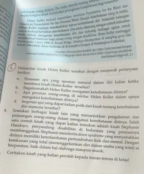 kehidupan orang lainnya. Dia mulateningkatan negarahteraan bag tunanear menyerukan peningkungerican Foundationals the Blind dar Helen Keller berhasil mendirikan glind keterbatasukanlah halangan Keller undation formbuktikan