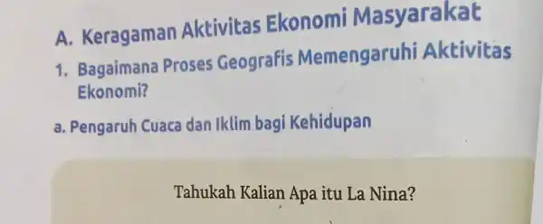 A. Keragaman Aktivitas Ekonomi Ma sva 1. Bagaimana Proses Geografis Memengar uhi Aktivitas Ekonomi? a. Pengaruh Cuaca dan Iklim bagi Kehidupan Tahukah Kalian Apa