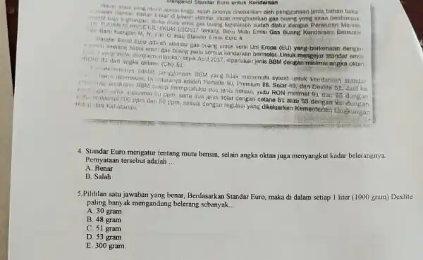 Kondarnan Menggunal Standar Euro untuk pengang yang akan bordambat akan di bawah standar, dapat menghasilkan gas buang yang The Baru katrgon M N, can