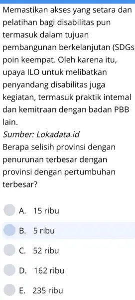 Memastikan akses yang setara dan pelatihan bagi disabilitas pun termasuk dalam tujuan pembangunan berkelanjutan (SDGS poin keempat . Oleh karena itu, upaya ILO untuk