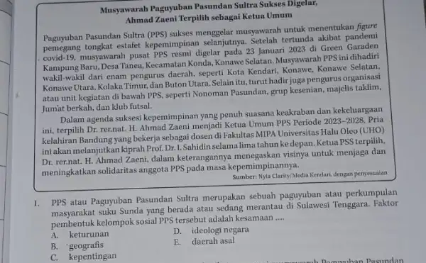 Musyawarah Paguyuban Pasundan Sultra Sukses Digelar, Ahmad Zueni Terpilih sebagai Ketua Umum Paguyuban Pasundan Sultra (PPS) sukses menggelar musyawarah untuk menentukan figure tongkat estafet