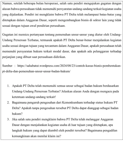 Namun, setelah beberapa bulan beroperasi, salah satu pendiri mengajukan gugatan dengan alasan bahwa perusahaan tidak memenuhi persyaratan undang-undang terkait kegiatan usaha yang dijalankan. Pendiri