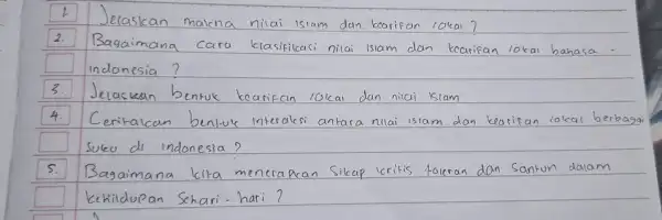 nilai islam dan kearifan 10 2. Bagaimana cara klasificasi nilai Islam dan kearifan lokal banasa Indonesia? 3. Jelas kearifan lolcal dan nilai slam 4.