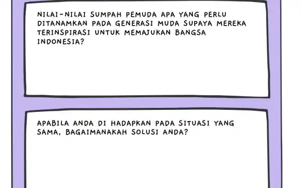 NILAI-NILAI SUMPAH PEMUDA APA YANG PERLU DITAN AMKAN PADA GENERASI SUPAYA MEREKA TERIN SPIRA SI UNT UK MEMAJ UKAN BANGSA INDO NESI A? APABILA