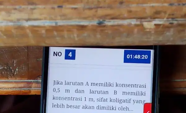 NO 4 Jika larutan A memiliki konsentrasi 0,5m dan larutan B memiliki konsentrasi 1 m, sifat koligatif yang lebih besar akan dimiliki oleh __