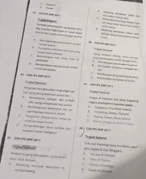 o Aluvial Regosol 43. OSNIPSSMP 2011 dap kualitas lingkungan air tanah dapat pertumbuhan penduduk terha diamati dari gejala sosial sebagai berikut __ limbah pabrik