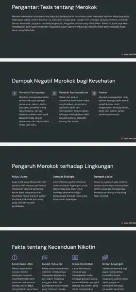 Pengantar: Tesis tentang Merokok Merokok merupakan kebiasaan yang dapat berdampak buruk tidak hanya pada kesehatan individu, tetapi juga pada lingkungan sekitar. Dalam dokumen ini,