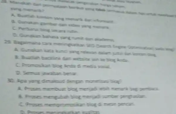 an perperakan harga saltarm. permuataan berikut yang memark dan infrommant B. Gumakan gamber can wither yang mentartik. C. Perhanai biog secara mittin D. Gurakan