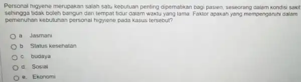 Personal higyene merupakan salah satu kebutuan penting dipematikan bagi pasien seseorang dalam kondisi sakit sehingga tidak boleh bangun dari tempat tidur dalam waktu yang