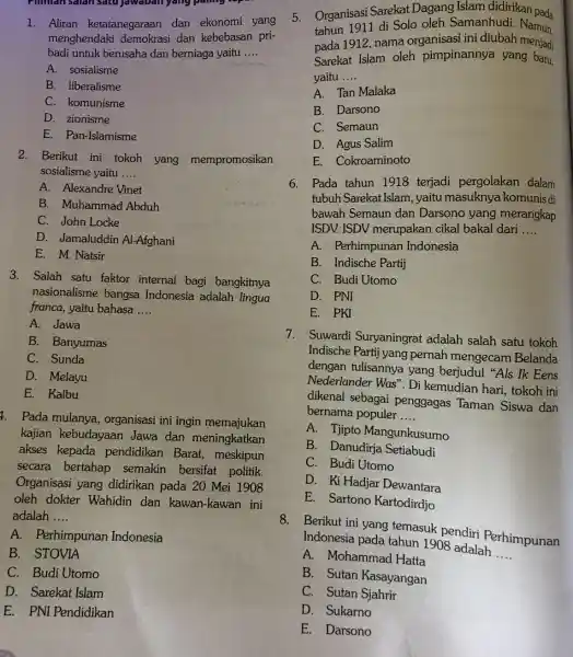 Pilman salah sau Jawaban yang paling 1. Aliran ketatanegaraan dan ekonomi yang menghendaki demokrasi dan kebebasan pri- badi untuk berusaha dan berniaga yaitu __