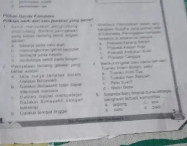 printitle Pititian Gands jawatian yang banar . can yang tentur tentang send anegar acknowly b. memungkinkan garak berputar lengan Pernyataan tentang galaks yang bennar