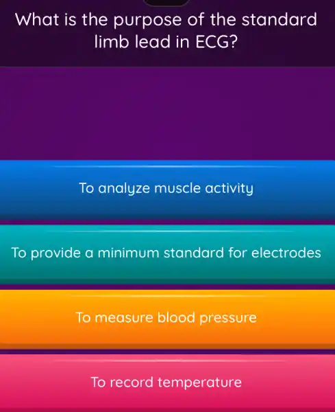 What is the purpose of the standard limb lead in ECG? To analyze muscle activity To provide a minimum standard for electrodes To measure