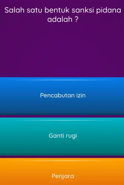 Salah satu bentuk sanksi pidana adalah? Pencabutan izin Ganti rugi Penjara