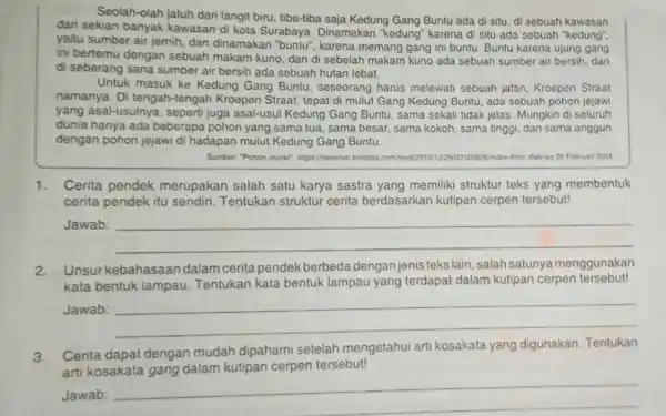 Seolah-olah jatuh dari langit biru, tiba-tiba saja Kedung Gang Buntu ada di situ, di sebuah kawasan dari sekian banyak kawasan di kota Surabaya Dinamakan