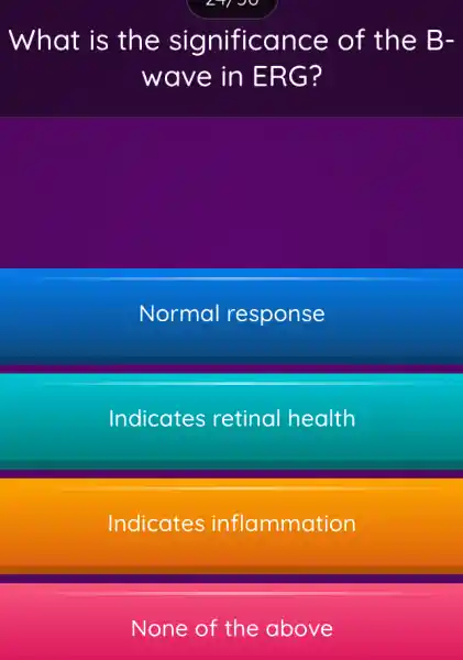 What is the significance of the B- wave in ER G? Normal response Indicates retinal health Indicates inflammation None of the above