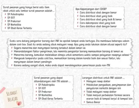 Surat pesanan yang hanya berisi satu item obat untuk satu lembar surat pesanan adalah __ SP Psikotropika SP00T SP Prekursor SP Narkotika SP Obat