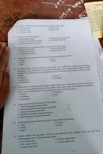 I'T. Syarikat Takaful Indonesia (Takaful Indonesia)berdiri pada tanggal. __ a. 24 Februari 1949 b. 24 Februari 1894 d. 24 Maret 1994 C. 24 Februari