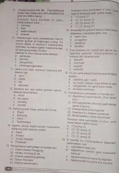 syukur hayu hidep sami-sami panjatkeun ka 9 "Assalamualakum Wr. Wb __ Puja sareng puji gusti anu Maha Agung __ Dumasar kana kalimah di luhur