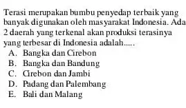 Terasi merupakan bumbu penyedap terbaik yang banyak digunakan oleh mas yarakat Indonesia. Ada 2 daerah yang terkenal akan produksi terasinya yang terbesar di Indonesia