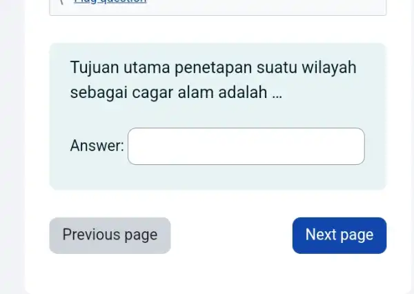 Tujuan utama penetapan suatu wilayah sebagai cagar alam adalah __ Answer: square