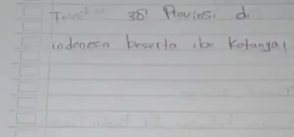 Tuliskan 38 Provinsi di indonesia beserta ibu Katanya!