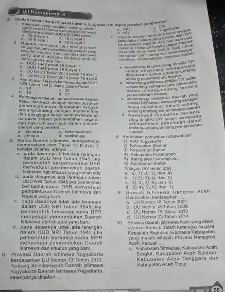 Uji Kompetensi 4 A.Borilah tanda silang (X)pada huruf a, b c, atau d dl depan Jawaban yang benarl 1. Kelentuan yang mengatur tentang a.