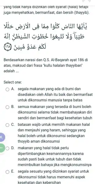 yang tidak hanya dilzinkan oleh syariat (halal) tetapi juga menyehatkan bermanfaat, dan bersih (thayyib). vis lão lại lib (1) sic Berdasarkan narasi dan Q.S.