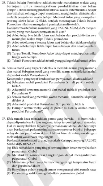 05. Teknik belajar Pomodoro adalah metode manajemen waktu yang bertujuan untuk meningkatkan produktivitas dan fokus belajar.Teknik ini menggunakan interval waktu tertentu untuk belajar dan