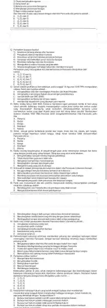 1) Tidak memaksakan agama 3) Bertoleransi antarumat beragama Dari nilai-nilai di atas, yang sesuai dengan nilai-nilai Pancasila sila pertama adalah __ 12. Perhatikan kegiatar