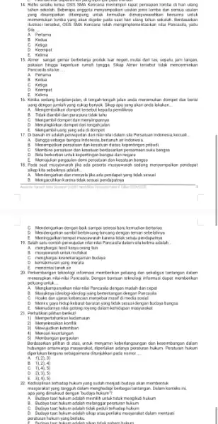 14. Fidho selaku ketua 055 SMA Kencana memimpin rapat persiapan lomba di hari ulang tahun sebolah Deberapa anggota menyampukan usulan jenis lomba dan semua