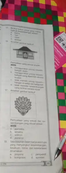 15 keseimbang yang meme A. Whikeseimbangan adalah __ a. warna b C. objok d. gradas 16. Amatilah gambar berikut HOTS Hors yang sesuai adalah