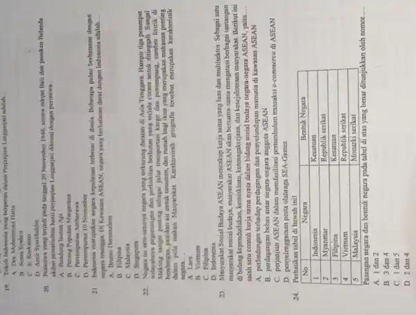 19. Tokoh Indonesia yang berperan dalam Perjanjian Linggarjati adalah. A. Drs Motomanod I latro 11. Sutan Syahrir C. Ir. Soekarno D. Amir Syarifuddin 20.