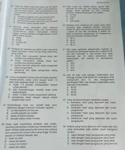 23. Pada hari Sar tu anak-anak kelas dua SD diajak cara be rcoco tanam lần dalam rai guru ke da erah pertanian dalam rangka