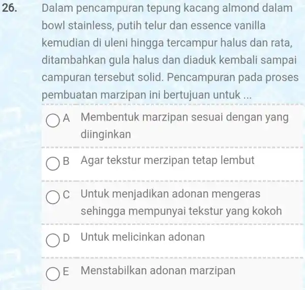 26. Dalam pencampurar tepung kacang almond dalam bowl stainless putih telur dan essence vanilla kemudian di uleni hingga tercampur halus dan rata, ditambahkan gula