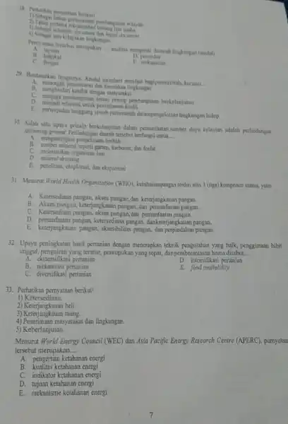 28. Polatikan pernyataan berikut! perencanaan pembangunan wilayah. 2) Tahap 1) Sebagai tila kelayakan lingkungka Pernyataan kersebut merupakan __ analisis mengenai dampak lingkungan (amdal) A.