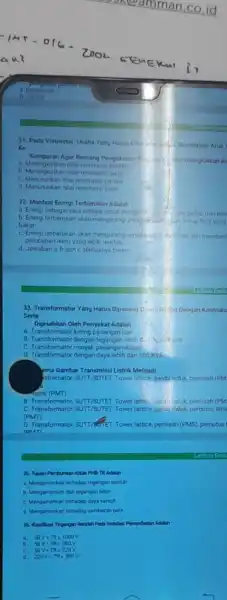 31. Pada Voltmeter, Usaha Membatasi Arus Ke Kumparan Agar Rentang Pengukuran To (1) Dat Ditingkatkan A a. Meningkatkan nilai resistansi parale b. Meningkatkan nilai